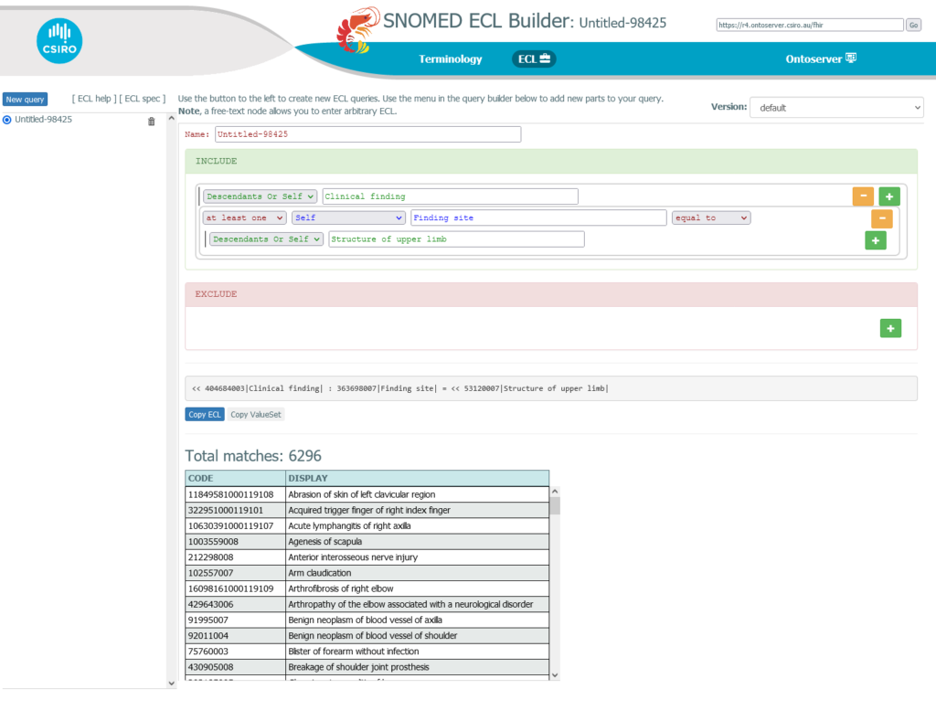 ECL builder within the Shrimp Browser for exploration of SNOMED CT